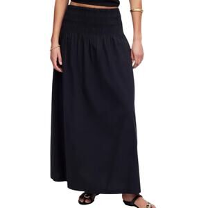 NWT Madewell Smocked Waist Poplin Black Midi Skirt Women’s Size Medium